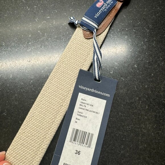 NWT - Vineyard Vines Men's Canvas Trim Leather Belt - size 36 - Picture 3 of 7